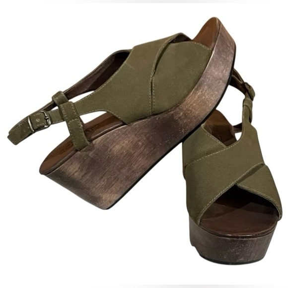 Cordani Shoes - Cordani Josie Olive Green Suede Leather Wedge Platform Sandals